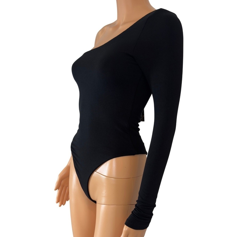 Naked Wardrobe One Shoulder Long Sleeve Bodysuit Black NW-B0062 Medium NWT - Picture 2 of 10